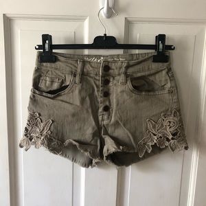 Size 4 Army Green High-Waisted Lace Jean Shorts